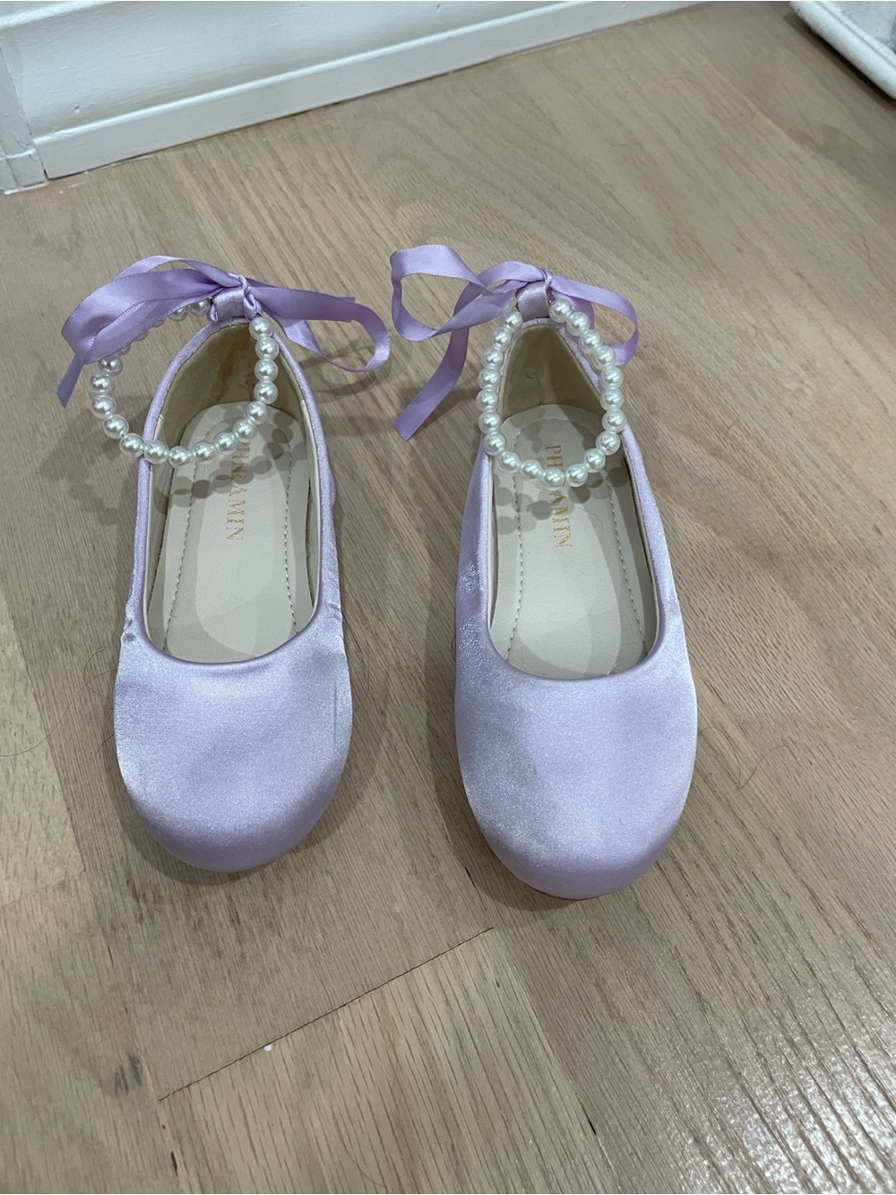 Toddler Girls Purple Satin Pearl-Ankle Ballet Flats